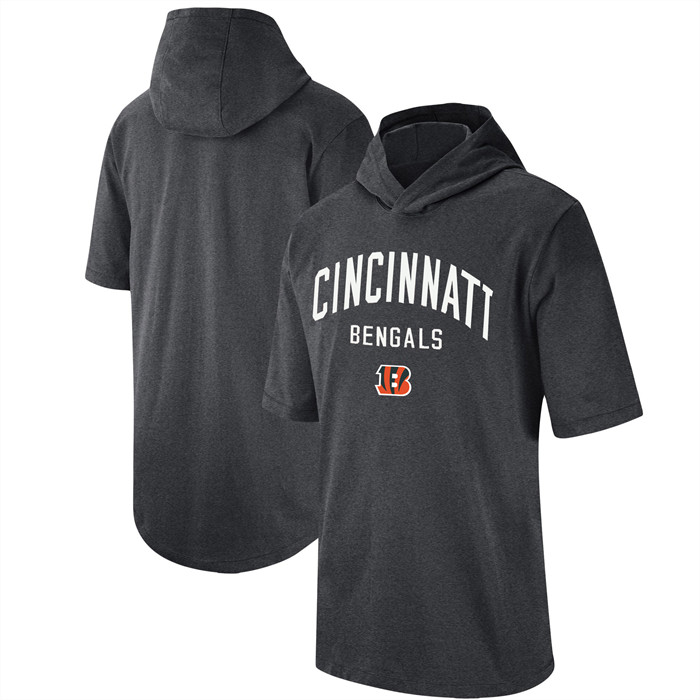 Men's Cincinnati Bengals Heathered Charcoal Sideline Training Hooded Performance T-Shirt